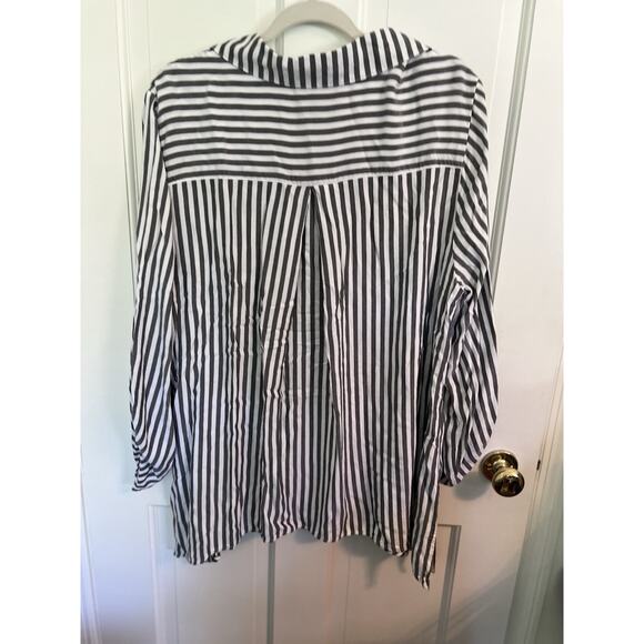 Ruby Rd Women’s 1X Top Striped Long Sleeve Roll Tab Sleeves Button Up - Picture 3 of 10